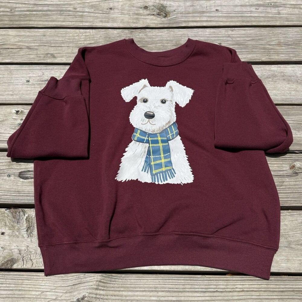 Zoe+Liv Women’s Sweatshirt Size L Dog Scarf Fleece Graphic Pullover NWT